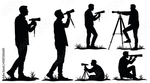 Silhouetted photographer taking pictures with camera outdoors  