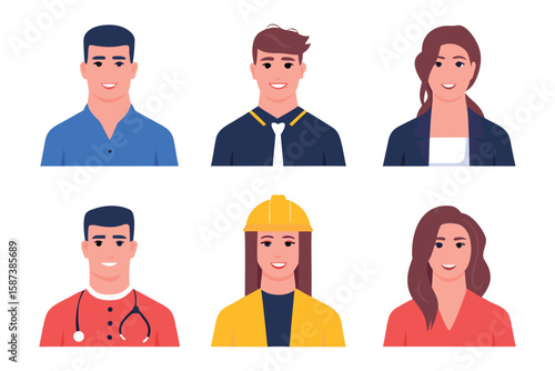 Portraits of Professionals: A collection of diverse individuals representing various professions, each portrait brimming with positivity and embodying the essence of professional expertise.