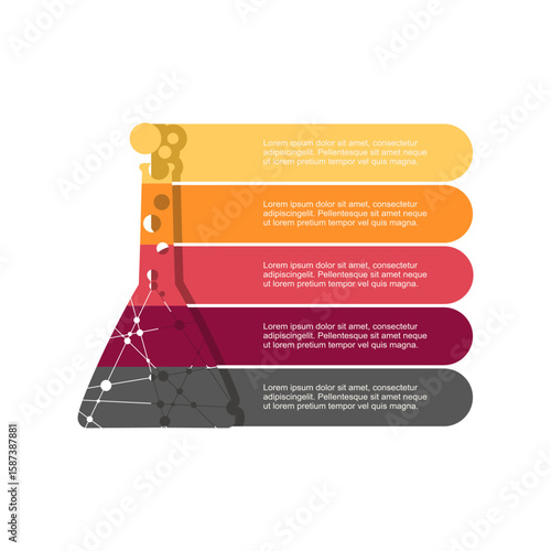 Chemical lab glass. Concept of five features or option of project to select. Minimal infographic illustration for business and scientific information visualization.