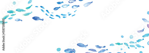 水彩画。水彩タッチの海の生き物フレーム。夏の生き物ベクターイラスト。海。バカンス。水中フレーム背景。Watercolor painting. Watercolor sea creatures frame. Summer creatures vector illustration. Ocean. Vacation. Underwater frame background.