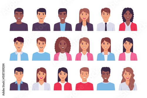 Diversity of Portraits: A vibrant mosaic of diverse faces showcases a spectrum of individuals in a digitally illustrated composition, representing the richness and variety of humanity.