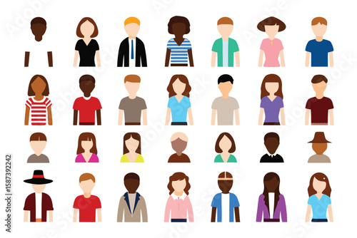 Wallpaper Mural Diverse Avatar Set: Collection of diverse and inclusive avatars representing various ethnicities, hairstyles, and attire. Perfect for online platforms, social media, and websites. Torontodigital.ca