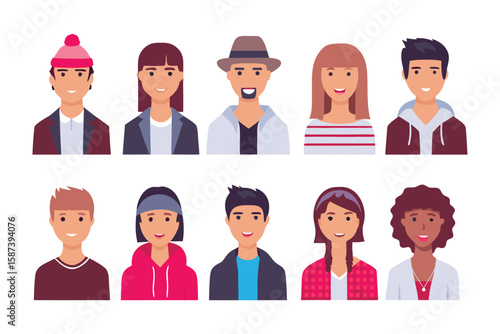 Diverse Portraits of a People: A collection of ten individual portraits, each representing a unique face. They present a range of different appearances and personal styles.