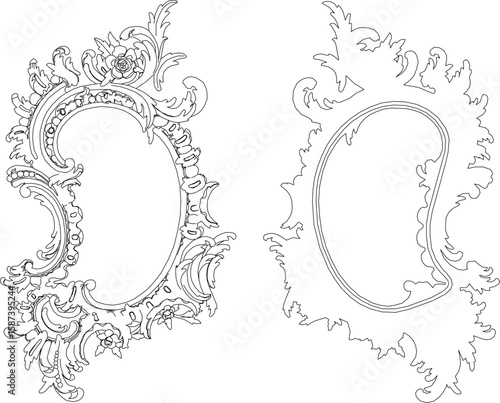 Vector sketch illustration silhouette design detail of classic vintage ethnic mirror glass frame