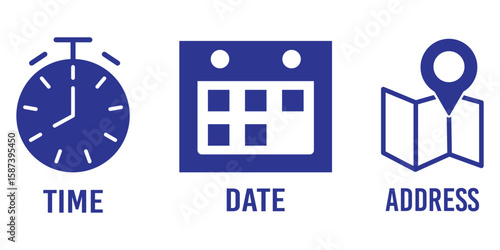 Address. time, and date icon vector. Event elements isolated on white background. vector illustration.
