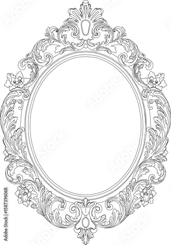 Vector sketch illustration silhouette design detail glass mirror frame classic gothic vintage ethnic floral traditional modern