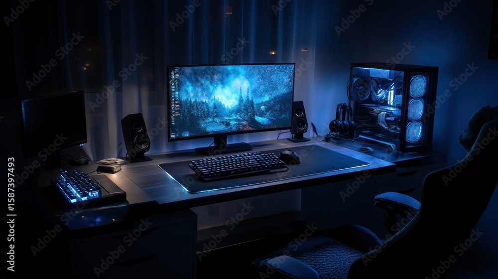 Naklejka premium Gaming computer setup
