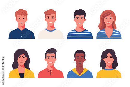 Diverse Portraits of People: A collection of diverse portraits of people, each exuding individuality, style, and cultural richness, highlighting the beauty of human diversity in a clean.