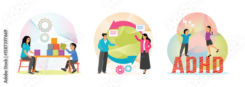 Social-emotional development, Social interaction skills, ADHD. Child psychology concept.