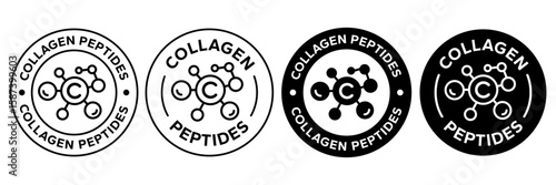 Collagen peptides line icon, logo, badge, sign, sticker, label, emblem, stamp, symbol, black, line, flat vector, isolated illustration.