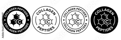 Collagen peptides line icon, logo, badge, sign, sticker, label, emblem, stamp, symbol, black, line, flat vector, isolated illustration.