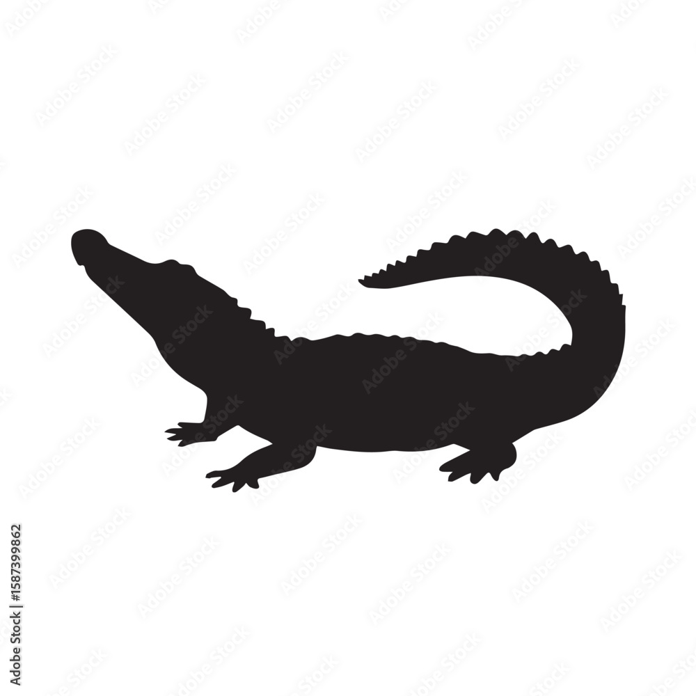 Fototapeta premium Alligator Silhouette Illustration Reptile Graphic for Wildlife Projects and Conservation Awareness campaigns – Depicting Wild Nature and Animal Kingdom.