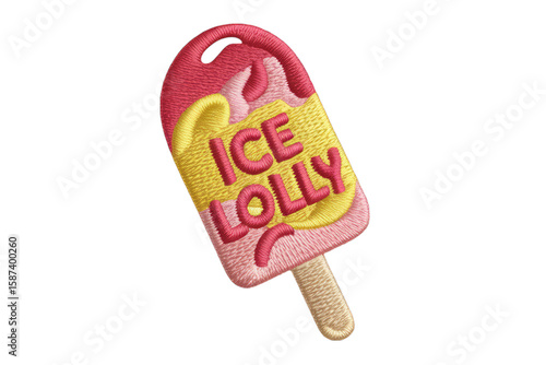Embroidered ice lolly with text popsicle pink