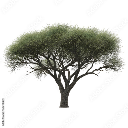 Solitary Acacia tree against a black background
