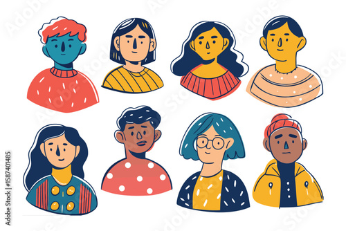 Diversity Portrait: A collection of eight uniquely styled portraits, each showcasing distinct features and expressions, capturing the essence of diverse individual.