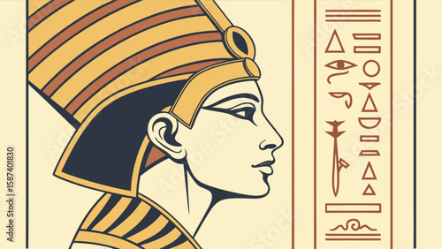 Ancient egyptian pharaoh portrait with hieroglyphs vector illustration for history and culture lovers