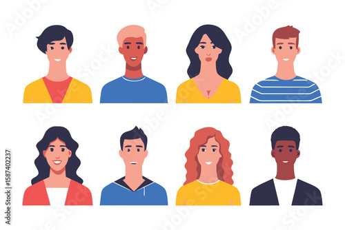 Diverse Portrait Collection: A vibrant collection of diverse portraits, each representing a unique individual, capturing the essence of human variation and personality through artistic style.