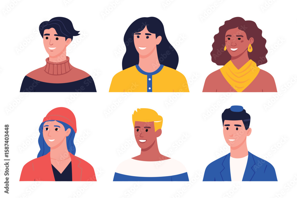Fototapeta premium Diversity Portrait Collection: A diverse collection of stylized portraits showcasing the beauty and uniqueness of various ethnicities and cultural backgrounds.