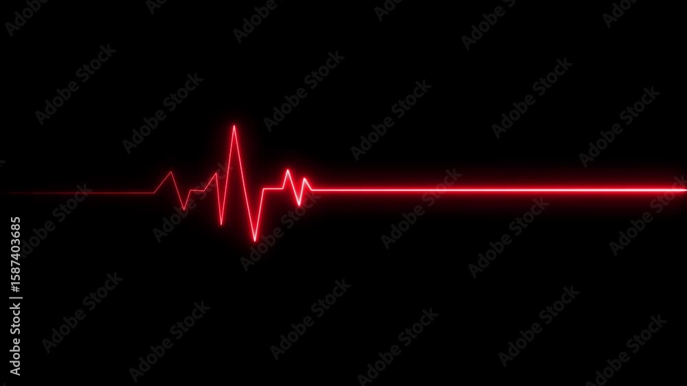 Neon ecg line animation video on black background. Heart beat. Electrocardiogram. One pulse line. ECG heartbeat monitor, ECG monitor, Heart beating and pumping, medical abstract animation. Heart beati