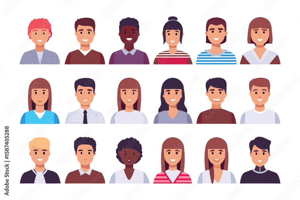 Diverse Avatar Collection: A vibrant and inclusive set of cartoon avatar portraits representing a variety of people. A fantastic resource for diverse and inclusive designs Diverse Avatar Collection: A vibrant and inclusive set of cartoon avatar portraits representing a variety of people. A fantastic resource for diverse and inclusive designs