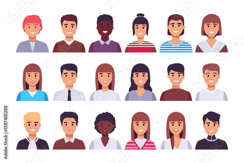 Diverse Avatar Collection: A vibrant and inclusive set of cartoon avatar portraits representing a variety of people. A fantastic resource for diverse and inclusive designs