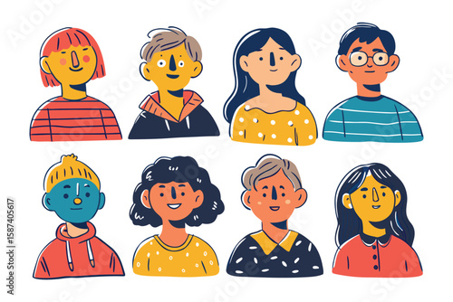 Diverse Portraits: A captivating array of illustrated faces, each showcasing unique features, expressions, and styles, depicting a spectrum of individuality and character.