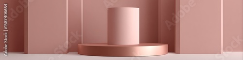 Dusty rose minimalist display background with floating cylinder and spotlight