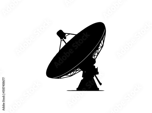 Create a bold silhouette of a satellite dish, symbolizing space exploration and communication technology, with a sleek, minimalist design