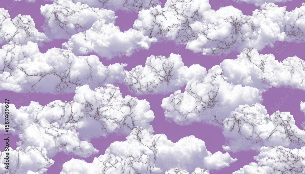 Fototapeta premium White marble cloud pattern on a purple background with fluffy cloud formations in a seamless repeating design