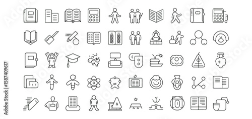 Back to School Education Icon Pack with 50 Vector Symbols Featuring Study Tools, Learning Items, Academic Subjects, and Success Concepts in Editable Stroke Style

