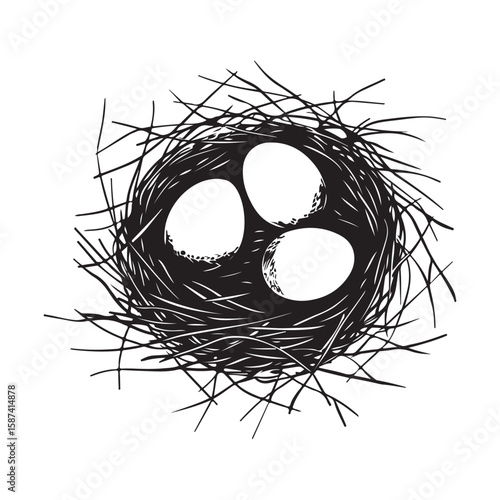Bird Eggs in Nest Silhouette Vector Illustration Symbolizing Nature, Life, and New Beginnings