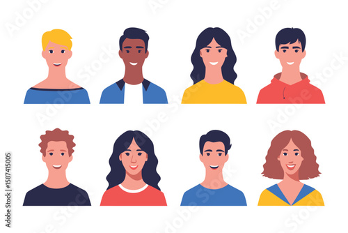 Diverse Portrait Collection: A curated set of friendly faces, showcasing the rich tapestry of humanity, with varying skin tones, hairstyles, and expressions.
