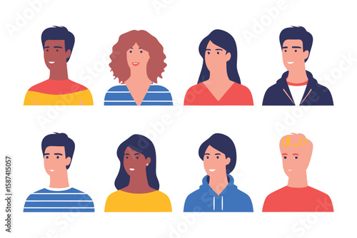 Diverse Avatar Portraits: A vibrant collection of avatar portraits featuring a spectrum of expressions, celebrating the beauty of diversity and individuality with various ages. 