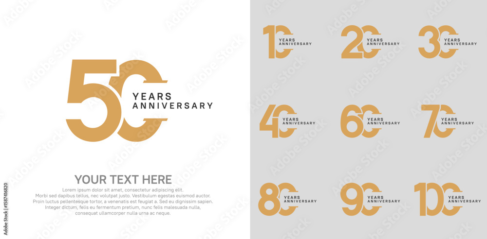 Fototapeta premium Anniversary logo set vector design, brown color for celebration event