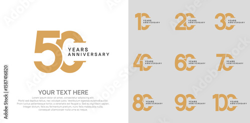 Anniversary logo set vector design, brown color for celebration event