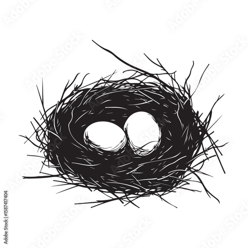 Bird Eggs in Nest Silhouette Vector Illustration Symbolizing Nature, Life, and New Beginnings