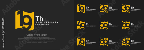 Anniversary logo set vector design, yellow and white color for celebration event