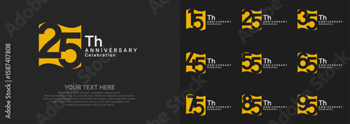 Anniversary logo set vector design, yellow and white color for celebration event