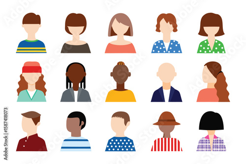 Human Icon Collection: A captivating collection of diverse human icons, each one uniquely representing individual personalities and various appearances in this image.