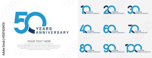 Anniversary logo set vector design, blue color for celebration event