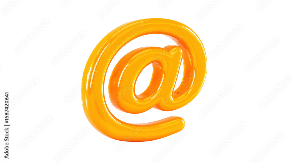 Obraz premium Glossy Orange At Symbol 3D Render on Transparent Background