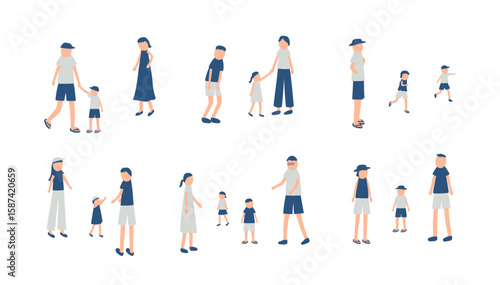 夏を過ごす家族のイラストセット