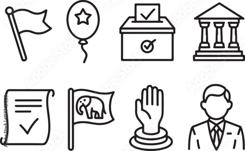 Simple Outline Vector: Ballot, Flags & Campaign Symbols