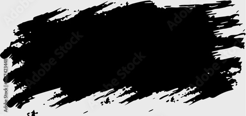 Vector  black rectangular brush stroke with rough edges and uneven texture against a light background design