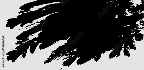 Vector  abstract black brush stroke design with rough edges against a light gray background texture effect art