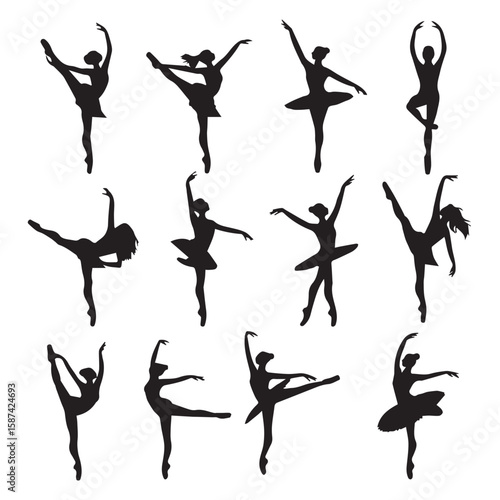 Elegant Ballet Dancers Silhouettes Collection Graceful Poses for Dance Enthusiasts and Creative Projects – Stock Vector Design