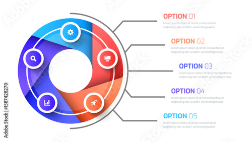 Business Central Circle Infographic with 5 Circles Option and Icon, Suitable for Presentations, Process Diagram, Workflow