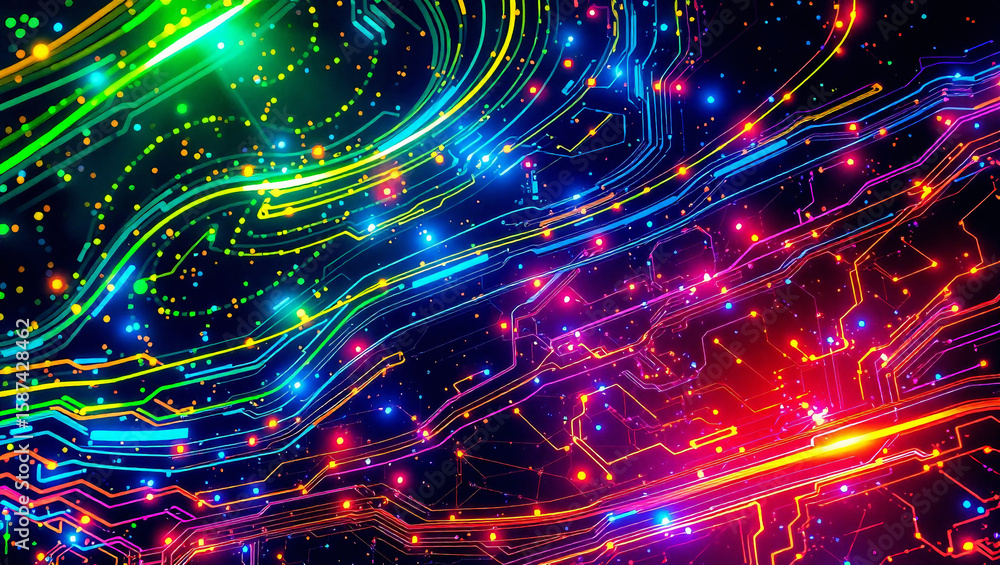 Fototapeta premium shining blue, green, yellow and red glow technology background