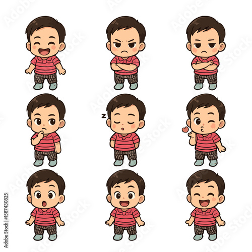 Chibi Cartoon Laughing, 
Angry,  Crying, Sulking, Thinking, Sleepy, Blowing a kiss,, Winking, Surprised, Neutral, Happy, Cheeky tongue out