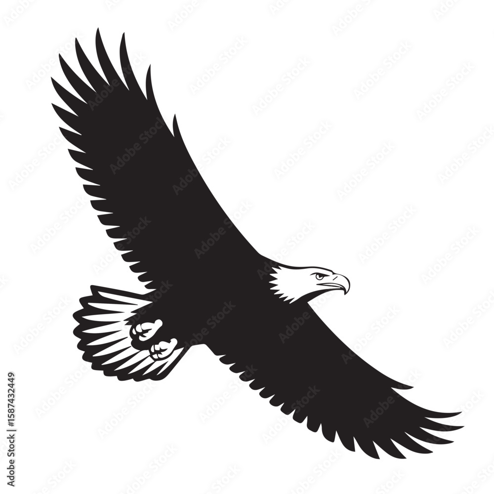 Obraz premium Soaring Eagle Illustration Majestic Bird of Prey in Flight - Vector Graphic Art for Wildlife and Nature Enthusiasts and Patriotism